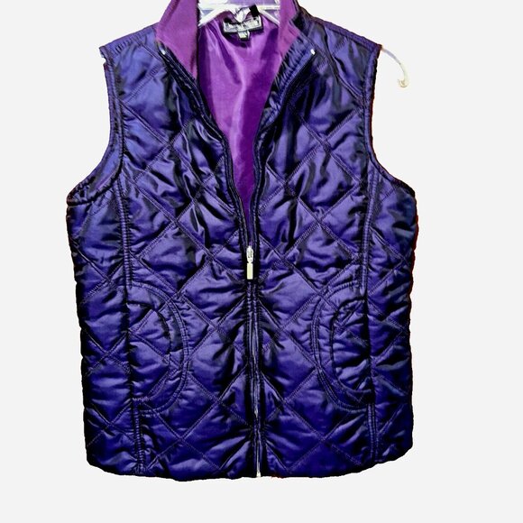 Jane Ashley Iridescent Purple Quilted Zip Vest PM Petite Gorpcore Wintercore - Picture 2 of 6